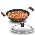 Hawkins Hard Anodised Deep Fry Pan (Kadhai) Flat Bottom With SS Lid Induction Compatible IAD25S - Available at AfnoBazar Nepal