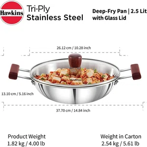 Hawkins SSD25G Stainless Steel Deep Fry Pan With Glass Lid Induction Compatible - Available at AfnoBazar Nepal