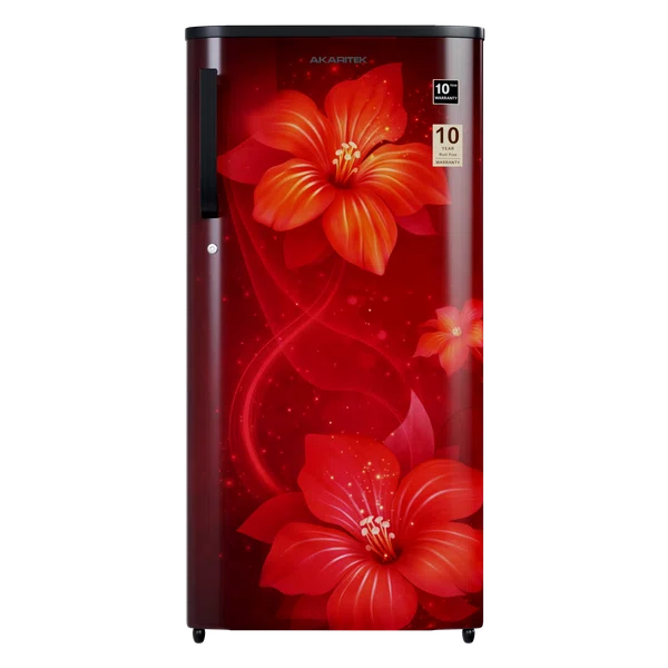 Akaritek 190 Litre Single Door Red Floral Refrigerator AK-RSG190RF - Available at AfnoBazar Nepal