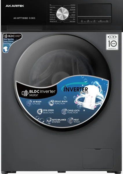 Akaritek 8 KG Front Load BLDC Inverter Motor Washing Machine AK-WFTY80BD - Available at AfnoBazar Nepal