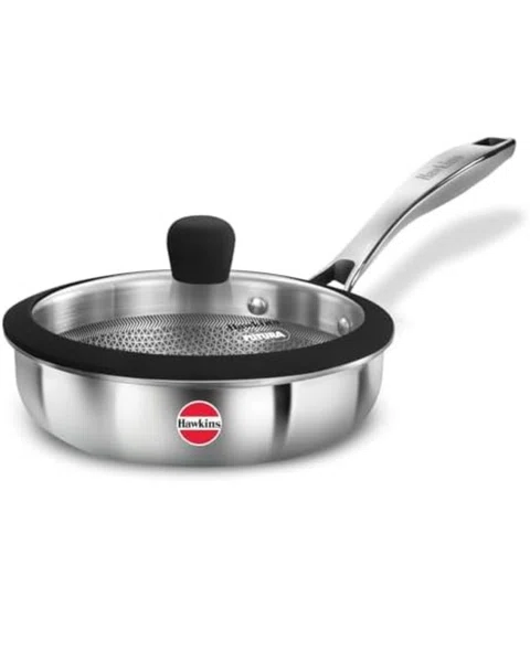 Hawkins PSNF18G 1.5 Ltr Triply SS IC Honeycomb Frypan with Glass Lid - Available at AfnoBazar Nepal