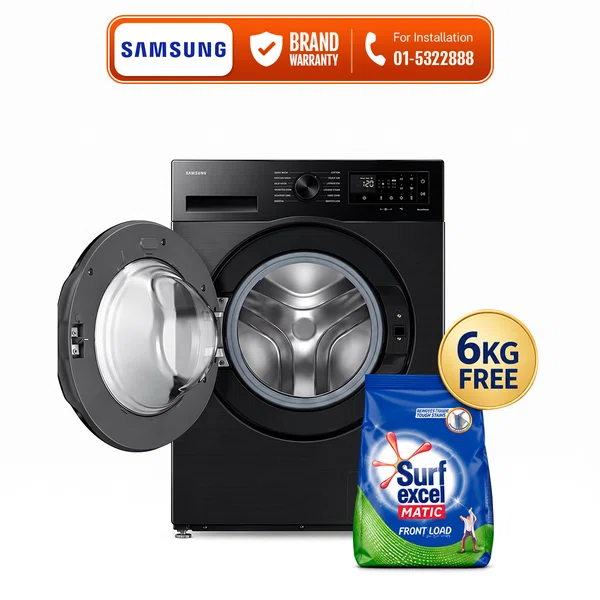 Samsung 9kg Inverter Motor Front Load Washing Machine with Simple UX (+Super Speed, AI Ecobubble) WW90DG6U24AXIM - Available at AfnoBazar Nepal