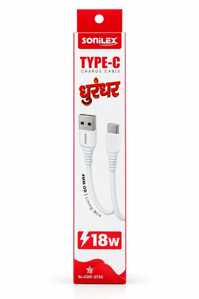 Sonilex Type-C Charging Cable 18W Fast Charging – White (Model SL-CDC-373C) - Available at AfnoBazar Nepal