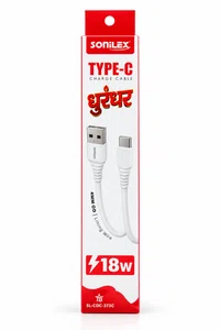 Sonilex Type-C Charging Cable 18W Fast Charging – White (Model SL-CDC-373C) - Available at AfnoBazar Nepal