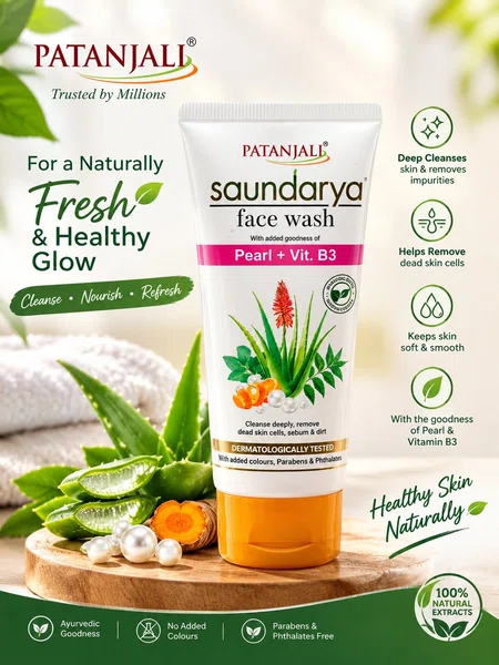 Patanjali Saundarya Face Wash – Pearl + Vitamin B3 (50g) - Available at AfnoBazar Nepal