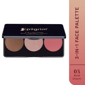 Pilgrim Rosé Touch 3-in-1 Face Palette Blush, Highlighter & Contour - Bold Charmé (12 g)