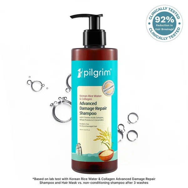 Pilgrim Korean Rice Water & Collagen Advanced Damage Repair Shampoo - 400 ml