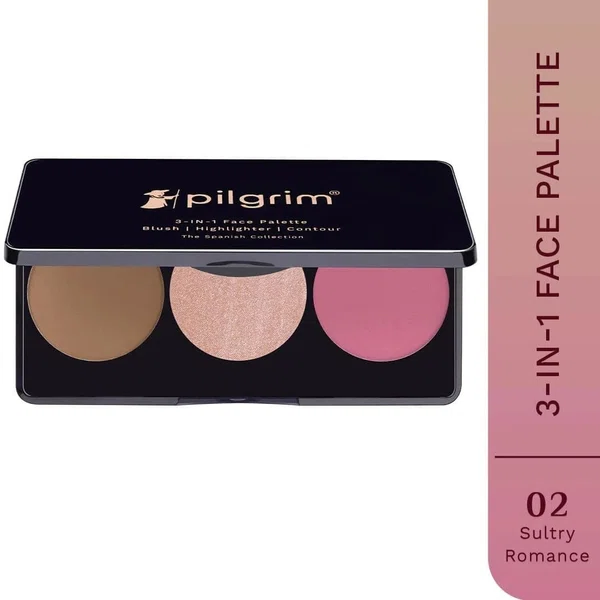 Pilgrim Rosé Touch 3-in-1 Face Palette Blush, Highlighter & Contour - Sultry Romancé (12 g)