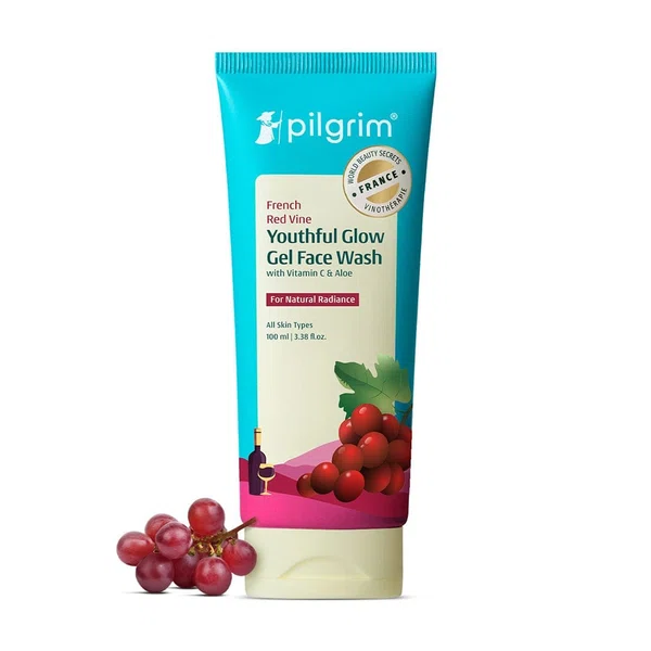Pilgrim French Red Vine Youthful Glow Gel Face Wash with Vitamin C & Aloe - 100 ml - Available at AfnoBazar Nepal
