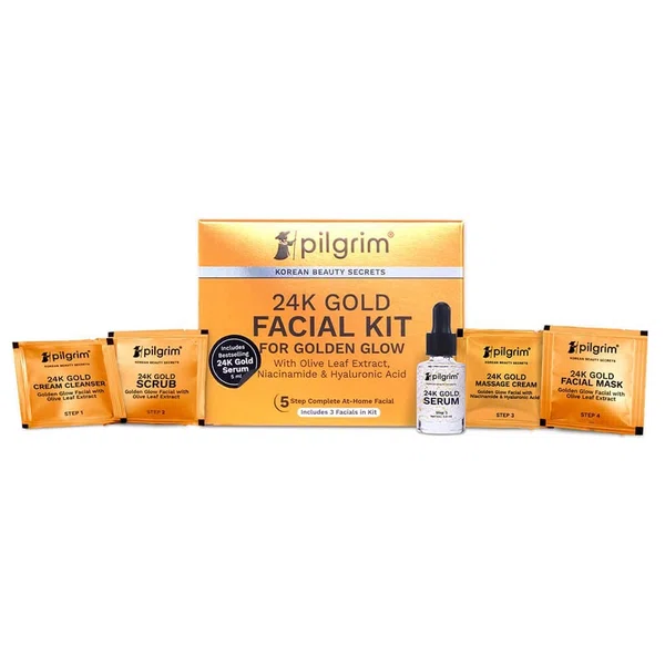 Pilgrim 24K Gold Facial Kit for Golden Glow - Available at AfnoBazar Nepal