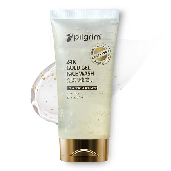 Pilgrim 24K Gold Gel Face Wash with Lactic Acid & White Lotus - Available at AfnoBazar Nepal