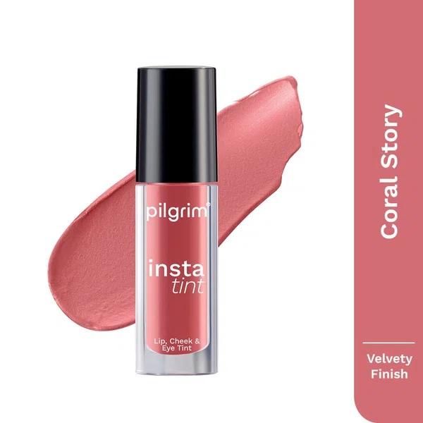 Pilgrim Insta Tint! Lip, Cheek & Eye Tint - Coral Story (2.5 ml) - Available at AfnoBazar Nepal