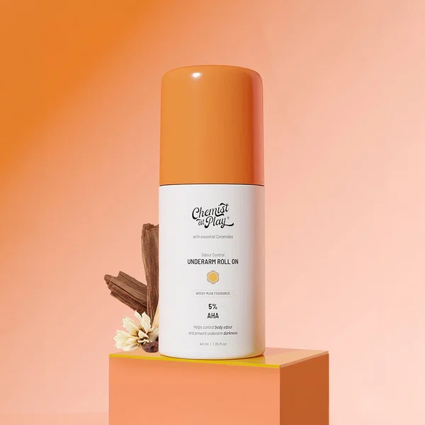 Chemist at Play 5% AHA Underarm Roll On for Odour Control & Pigmentation (Woody Musk) - 40 ml - Available at AfnoBazar Nepal