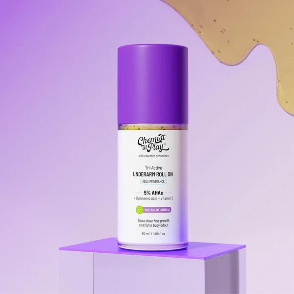 Chemist at Play Tri-Active Underarm Roll On for Hair Growth Reduction (Aqua) - 40 ml - Available at AfnoBazar Nepal