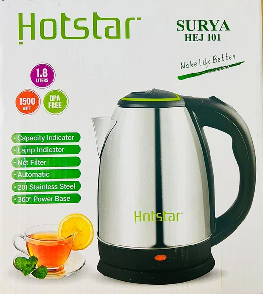 Hotstar 1.8L Electric Jug, 1500 Watt, BPA Free, 360° Power Base, Automatic, Lamp Indicator