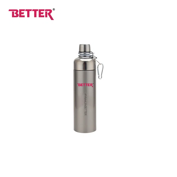 Better Leo Sports Bottle, 600 ml, Metallic Silver Stainless Steel Vacuum Insulated Flask