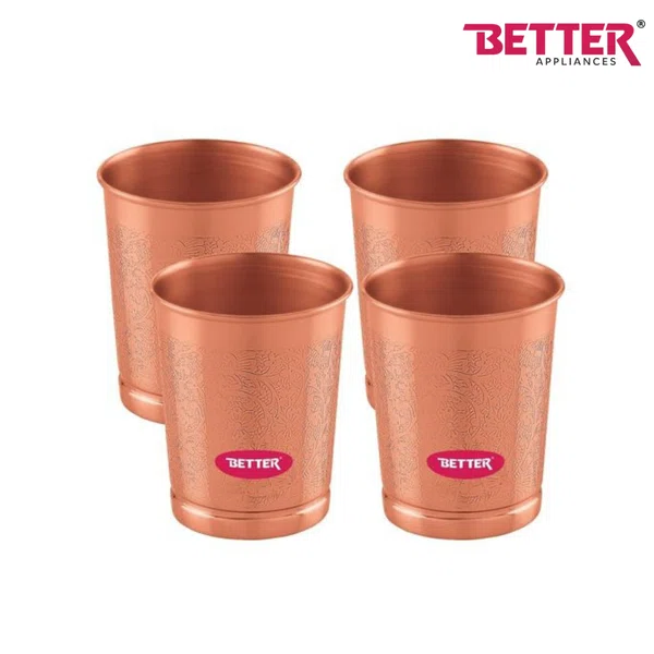 Better Amrutam Glass Set 300 ml, 4 pieces per set, Premium-grade pure copper construction