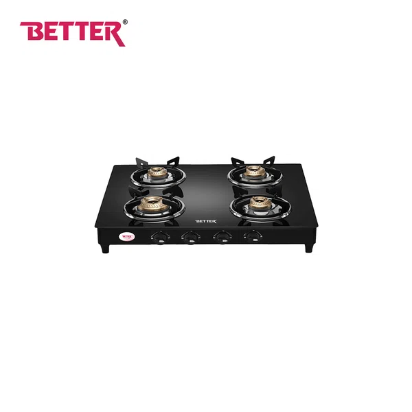 Better Titan 4 LPG Gas Stove, Toughened Automatic Glass Stove 4 Burner, Elegant Bakelite knob