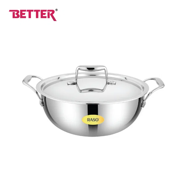 Better SS Triply Cookware Deep Kadhai 26 CM, Premium With Cast Handle, 304 Grade SS for Food Safety