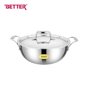 Better SS Triply Cookware Deep Kadhai 26 CM, Premium With Cast Handle, 304 Grade SS for Food Safety