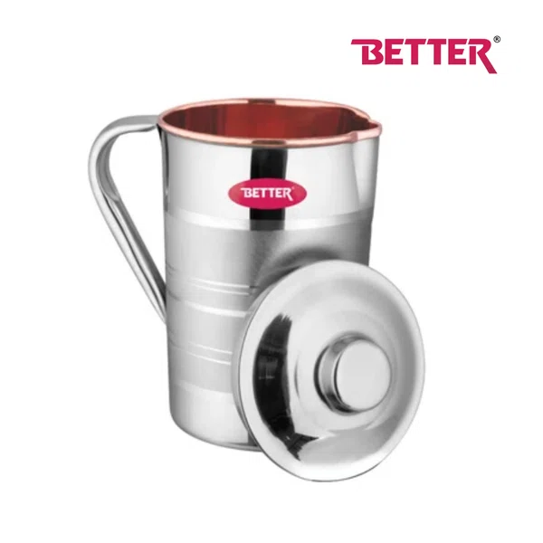 Better Rajwada copper steel jug - 1.2 Ltr, Dual-layer design, Smooth finish with a polished exterior