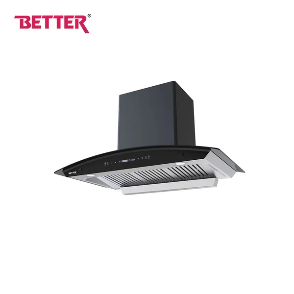 Better 90 CM Curved Glass Hood Chimney Breath 90, 2 Baffles Filters, Motion Sensor, Auto Heat Clean Function