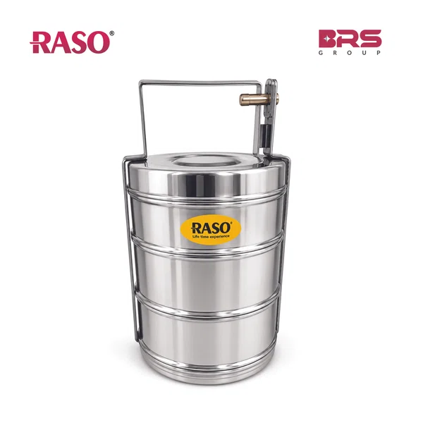 Raso Tiffin 10*3, Three Compartment, High Grade Steel, Rust Free, Dishwasher Safe, Foodsafe, Durable