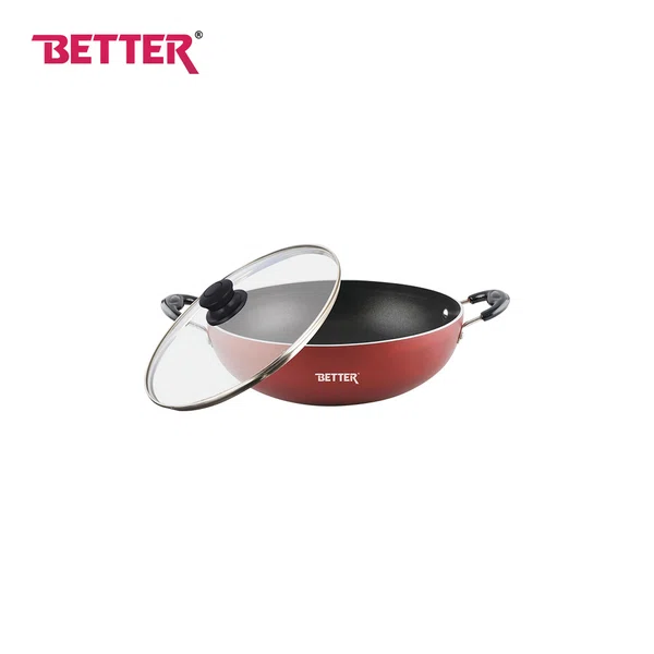 Better Deep Non-Stick Kadhai With 2-Way Non-Stick Coating, 28Cm (Induction And Gas Stove Compatible), With Bakelite Handle And Glass Lid