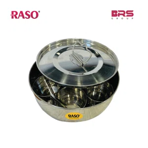Raso Knob Masala Dibba 12", High Grade Steel, Elegant Mirror Finish, Corrosion Resistant, Dishwasher Safe