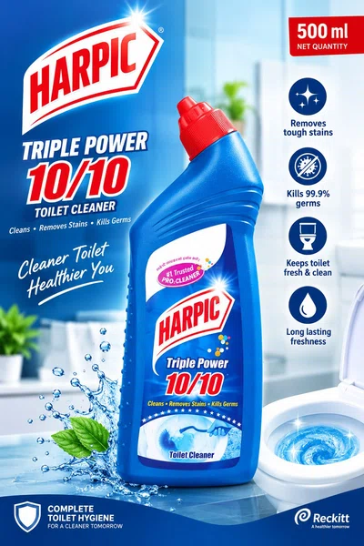Harpic Triple Power 10/10 Toilet Cleaner – 500 ml - Available at AfnoBazar Nepal