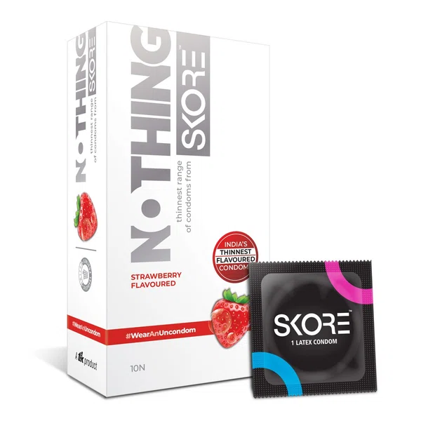 Skore Nothing Strawberry Condoms, Pack of 10 - Available at AfnoBazar Nepal