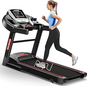 parnod Fitness STH-1200 Motorized Treadmill for Home Use, 4 HP Peak DC Motor, 12 km/hr Speed, 110 kg Max User Weight, 12 Preset Workouts, Manual Incline, Hi-Fi Speaker, Safety Key,Black