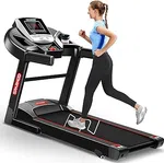 parnod Fitness STH-1200 Motorized Treadmill for Home Use, 4 HP Peak DC Motor, 12 km/hr Speed, 110 kg Max User Weight, 12 Preset Workouts, Manual Incline, Hi-Fi Speaker, Safety Key,Black