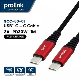 Prolink Fast Charge 60W USB C-C PD Cable Nylon Braided (For Laptop/ Phone/ Nintendo Switch) 1m cable - GCC-60-01
