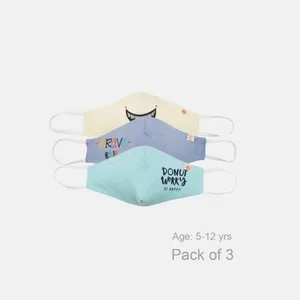Zivame Kids Reusable 2 Layer Antiviral Knit Cotton Face Mask (Pack Of 3) - Blue Pt Dk Blue Yellow