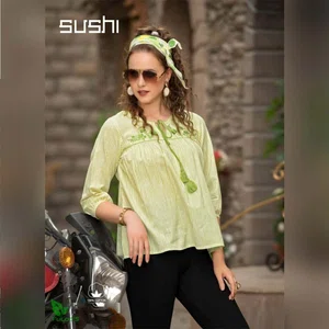 Sushi Cotton Designer Embroidered Short Tops # 005