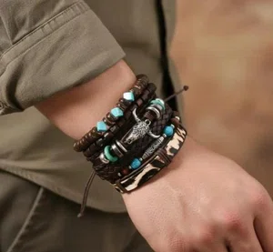 Men 6 Leather Multistrand Bracelet