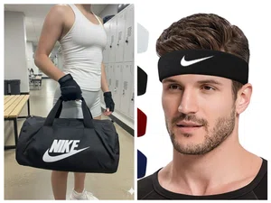 Nike Gym Gear Combo Set - Premium Duffle Bag With Sports Sweatband For Men & Women