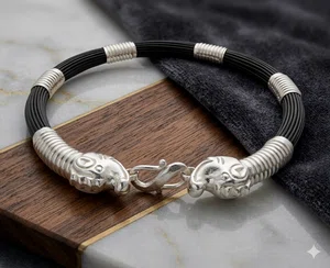 PURE SILVER HATHI TAUKE ( BLACK RUBBER PUCHCHHAR )  BALA FOR MEN