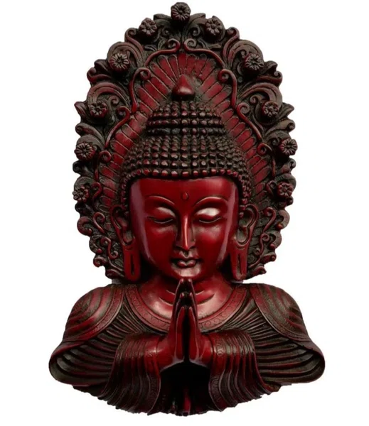 Handmade Red Buddha Wall Hanging Statue Zen Meditation Home Decor