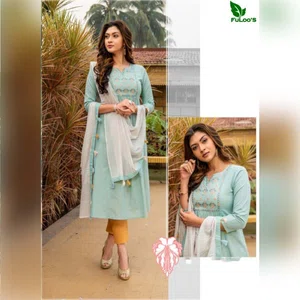 FuLoo's Seashore Pure Cotton Designer Kurti in 3 set #02