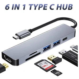 USB C HUB 6 IN 1 TYPE C DONGLE USB C MULTIPORT ADAPTER