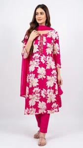 red frolar print kurti set