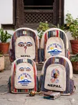 Handmade Nepali Natural Hemp Backpack - Authentic Eco-Friendly Travel & College Bag with Buddha Eyes / Everest Print for Men & Women