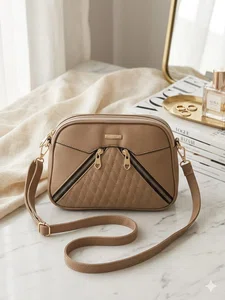 Women\'s Premium Quilted Crossbody Sling Bag - Multi-Zipper PU Leather Shoulder Handbag & Small Casual Travel Purse for Girls