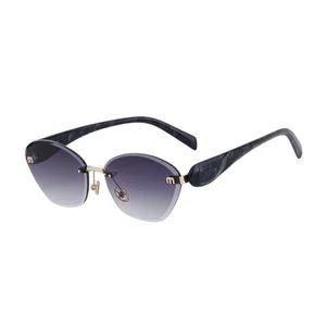 Oudi Premium UV Protected Lens Black Polycarbonate Rimless Sunglasses for Women Black-Grey