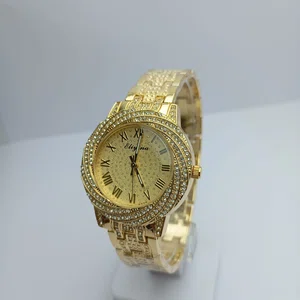 stainless steel round dial golden colour waterproof watch for women