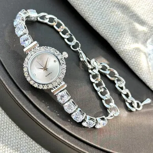 Latest Diamond-Encrusted Chain Clasp Quartz Watch for Women - Full Diamond, Adjustable Round High Fashion Bracelet Watch