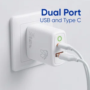 Elephu ep-35D Charger with cable| 35 watt super fast charger| Dual Port PD Type C and USB| With Fast USB To Type C Cable| Led Indicator