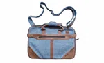 Handmade Sea Blue Hemp & Leather Laptop Bag - Sustainable Nepali Craftsmanship